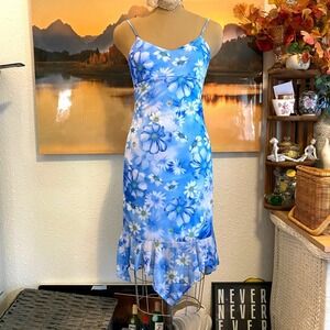 Vtg Rocket Candy Midi Dress Y2K Fairycore Floral Handkerchief Womens M Blue
